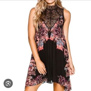 Floral Lace Black and Pink Women's Dress